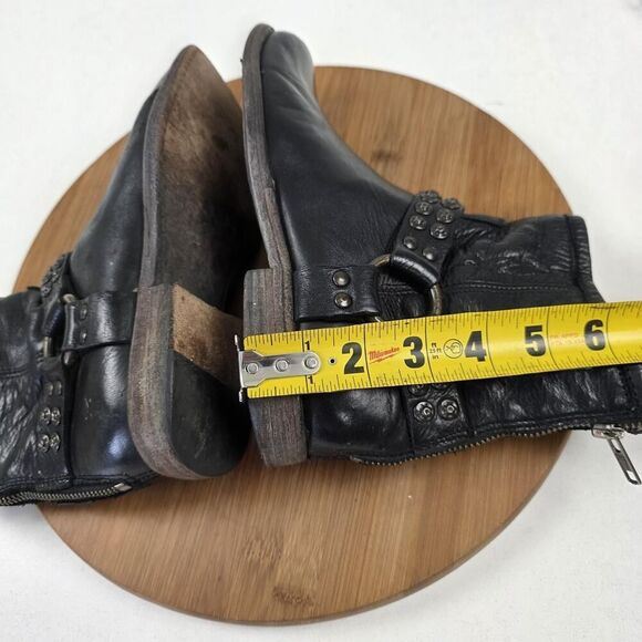 Frye Harness Boots Shoes Womens Size 6.5 Black Leather Studded Moto Western Zip - Picture 10 of 15